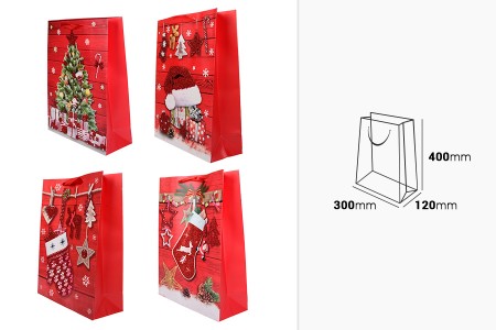 Ukrasna papirna kesa 300x120x400 mm sa novogodišnjim motivima (miks boja) - 12 kom-dimenzije_slike