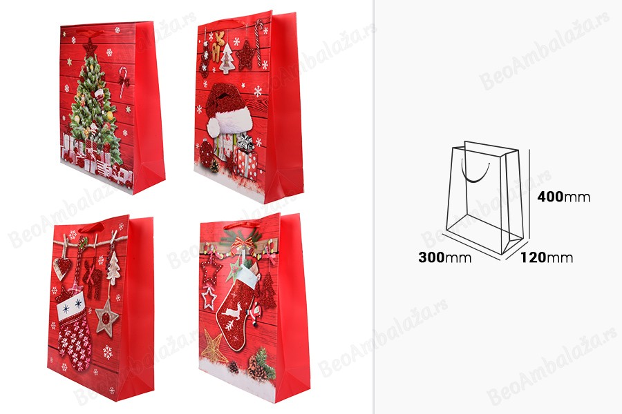 Ukrasna papirna kesa 300x120x400 mm sa novogodišnjim motivima (miks boja) - 12 kom-dimenzije_slike