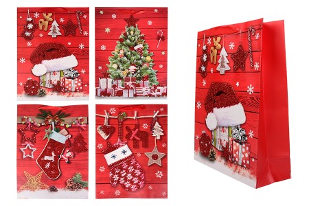 Ukrasna papirna kesa 300x120x400 mm sa novogodišnjim motivima (miks boja) - 12 kom-slika_proizvoda