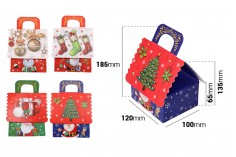Božićna kartonska poklon kutija sa drškom, 120x100x135mm (miks dizajna) - 12 kom
