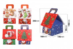 Božićna kartonska poklon kutija sa drškom, 160x145x190 mm (miks dizajna) - 12 kom