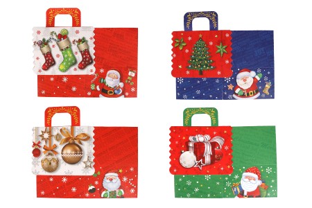 Božićna kartonska poklon kutija sa drškom, 160x145x190 mm (miks dizajna) - 12 kom-grupa_slika