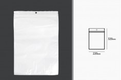 Plastična zip kesica 220x320mm sa belom zadnjom i providnom prednjom stranom, sa rupom za kačenje- 100kom 
