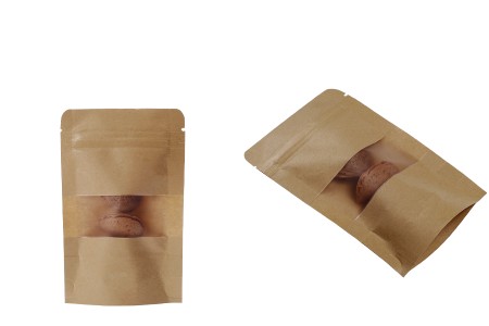 Kraft DoyPack  90x30x140mm kesice sa zip zatvaranjem i prozorom, unutrašnjom i spoljašnjom providnom oblogom, ovalnim dnom i sa mogućnošću termo zatvaranja  – 100kom-grupa_slika