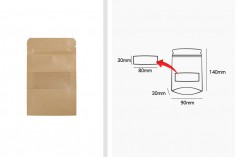 Kraft DoyPack kesice sa zip zatvaranjem i prozorom, unutrašnjom i spoljašnjom providnom oblogom, ovalnim dnom i sa mogućnošću termo zatvaranja  90x30x140mm – 100kom