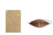 Kraft DoyPack kesice sa zip zatvaranjem i prozorom, unutrašnjom i spoljašnjom providnom oblogom, ovalnim dnom i sa mogućnošću termo zatvaranja 100x30x150mm – 100kom