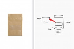 Kraft DoyPack kesice sa zip zatvaranjem i prozorom, unutrašnjom i spoljašnjom providnom oblogom, ovalnim dnom i sa mogućnošću termo zatvaranja 100x30x150mm – 100kom