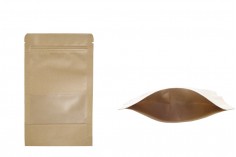 Kraft DoyPack kesice 120x40x200mm sa zip zatvaranjem i prozorom, unutrašnjom i spoljašnjom providnom oblogom, ovalnim dnom i sa mogućnošću termo zatvaranja – 100kom