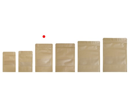 Kraft DoyPack kesice 120x40x200mm sa zip zatvaranjem i prozorom, unutrašnjom i spoljašnjom providnom oblogom, ovalnim dnom i sa mogućnošću termo zatvaranja – 100kom-grupa_slika