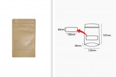 Kraft DoyPack kesice sa zip zatvaranjem i prozorom, unutrašnjom i spoljašnjom providnom oblogom, ovalnim dnom i sa mogućnošću termo zatvaranja 120x40x200mm – 100kom