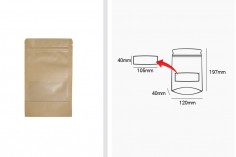 Kraft DoyPack kesice 120x40x200mm sa zip zatvaranjem i prozorom, unutrašnjom i spoljašnjom providnom oblogom, ovalnim dnom i sa mogućnošću termo zatvaranja – 100kom