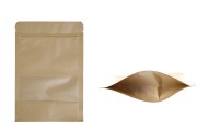 Kraft DoyPack kesice 140x40x200mm sa zip zatvaranjem i prozorom, unutrašnjom i spoljašnjom providnom oblogom, ovalnim dnom i sa mogućnošću termo zatvaranja – 100kom