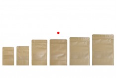 Kraft DoyPack kesice 140x40x200mm sa zip zatvaranjem i prozorom, unutrašnjom i spoljašnjom providnom oblogom, ovalnim dnom i sa mogućnošću termo zatvaranja – 100kom