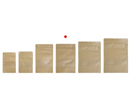 Kraft DoyPack kesice 140x40x200mm sa zip zatvaranjem i prozorom, unutrašnjom i spoljašnjom providnom oblogom, ovalnim dnom i sa mogućnošću termo zatvaranja – 100kom-grupa_slika