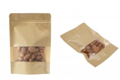 Kraft DoyPack kesice 140x40x200mm sa zip zatvaranjem i prozorom, unutrašnjom i spoljašnjom providnom oblogom, ovalnim dnom i sa mogućnošću termo zatvaranja – 100kom