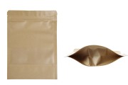 Kraft DoyPack kesice 160x40x220mm sa zip zatvaranjem i prozorom, unutrašnjom i spoljašnjom providnom oblogom, ovalnim dnom i sa mogućnošću termo zatvaranja – 100kom
