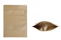 Kraft DoyPack kesice 160x40x220mm sa zip zatvaranjem i prozorom, unutrašnjom i spoljašnjom providnom oblogom, ovalnim dnom i sa mogućnošću termo zatvaranja – 100kom