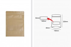 Kraft DoyPack kesice sa zip zatvaranjem i prozorom, unutrašnjom i spoljašnjom providnom oblogom, ovalnim dnom i sa mogućnošću termo zatvaranja 160x40x220mm – 100kom