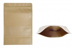 Kraft DoyPack kesice 170x40x240mm sa zip zatvaranjem i prozorom, unutrašnjom i spoljašnjom providnom oblogom, ovalnim dnom i sa mogućnošću termo zatvaranja – 100kom
