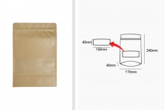 Kraft DoyPack kesice 170x40x240mm sa zip zatvaranjem i prozorom, unutrašnjom i spoljašnjom providnom oblogom, ovalnim dnom i sa mogućnošću termo zatvaranja – 100kom