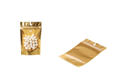 Aluminijumske DoyPack kesice sa zip zatvaranjem, zlatnom zadnjom i transparentnom prednjom stranom, ovalnim dnom i sa mogućnošću termo lepljenja 90x30x140mm – 100kom-grupa_slika
