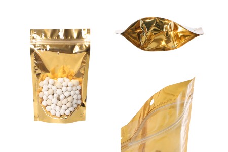 Aluminijumske DoyPack kesice sa zip zatvaranjem, zlatnom zadnjom i transparentnom prednjom stranom, ovalnim dnom i sa mogućnošću termo lepljenja 130x40x205mm – 100kom-slika_proizvoda