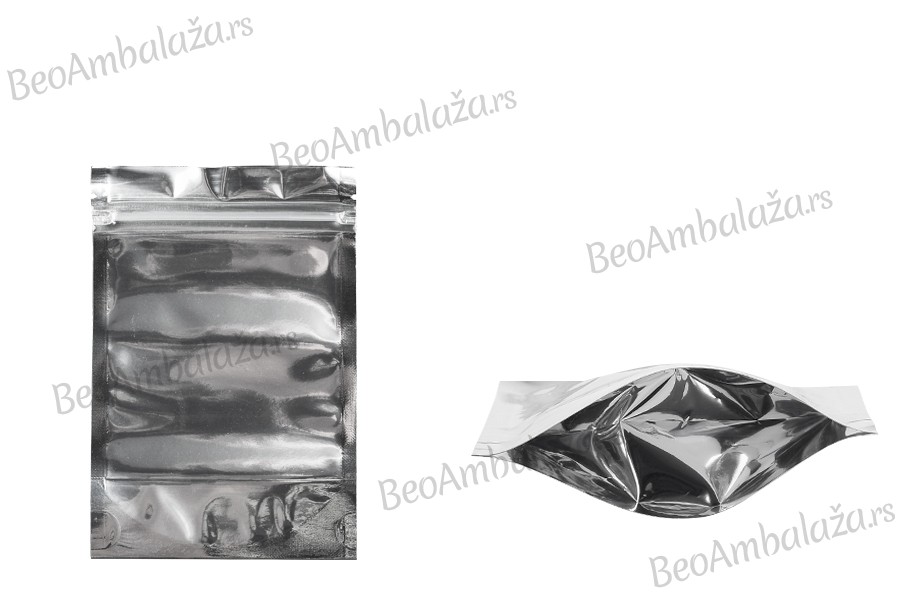 Aluminijumske DoyPack kesice sa zipom, transparentnom prednjom stranom, ovalnim dnom i sa mogućnošću termo zatvaranja 100x30x150mm – 100kom