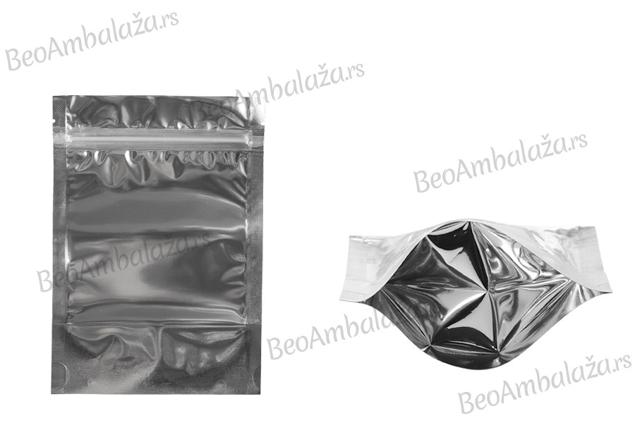 Aluminijumske DoyPack kesice sa zipom, transparentnom prednjom stranom, ovalnim dnom i sa mogućnošću termo zatvaranja 120x40x170mm – 100kom