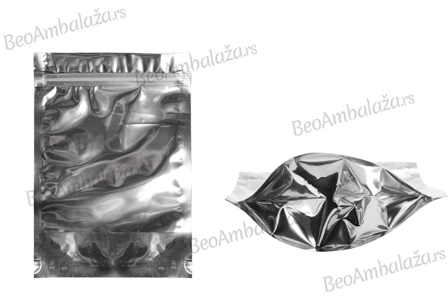Aluminijumske DoyPack kesice sa zipom, transparentnom prednjom stranom, ovalnim dnom i sa mogućnošću termo zatvaranja 140x40x200mm - 100kom