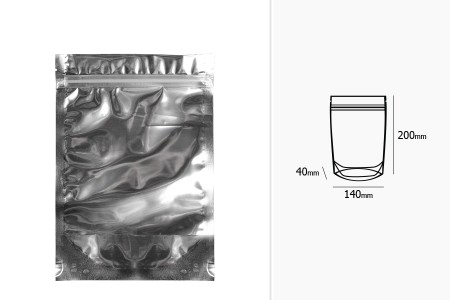 Aluminijumske DoyPack kesice 140x40x200mm sa zipom, transparentnom prednjom stranom, ovalnim dnom i sa mogućnošću termo zatvaranja - 100kom-dimenzije_slike