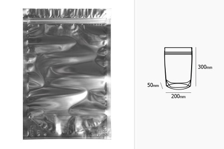 Aluminijumske DoyPack kesice 200x50x300mm sa zipom, transparentnom prednjom stranom, ovalnim dnom i sa mogućnošću termo zatvaranja – 100kom-dimenzije_slike
