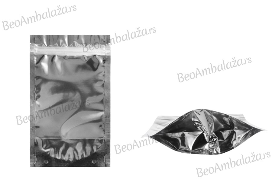 Aluminijumske DoyPack kesice sa zipom, transparentnom prednjom stranom, ovalnim dnom i sa mogućnošću termo zatvaranja 120x30x200mm – 100kom
