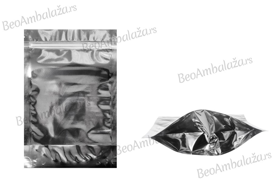 Aluminijumske DoyPack kesice sa zipom, transparentnom prednjom stranom, ovalnim dnom i sa mogućnošću termo zatvaranja 160x40x240mm – 100kom