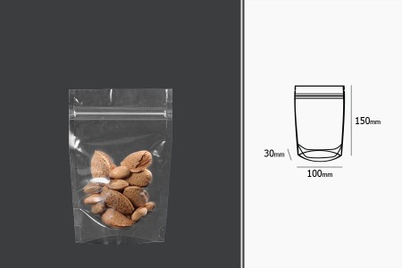 Providne DoyPack kesice sa zip zatvaranjem, ovalnim dnom i sa mogućnošću termo zatvaranja 100x30x150mm - 100 kom-dimenzije_slike