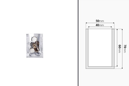 Aluminijumska kesa 50x70mm sa providnom prednjom stranom i mogućnošću toplotnog zatvaranja - 100 kom-dimenzije_slike