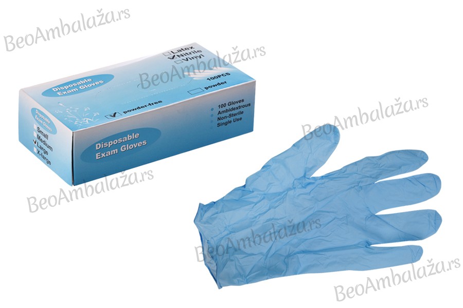 Nitrilne rukavice za jednokratnu upotrebu bez pudera svetlo plave boje veličine Large - 100 kom