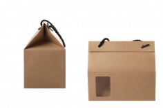 Kutija - paket za pakovanje 180x100x160mm od Kraft papira sa prozorom i ručkom od kanapa - 12 kom
