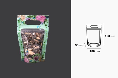 Providne DoyPack kesice sa zip zatvaranjem, ručkom, ovalnim dnom i sa mogućnošću termo zatvaranja 100x35x150mm – 50kom-dimenzije_slike