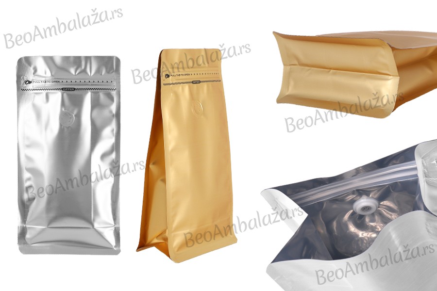 Aluminijumske DoyPack kesice sa zip zatvaranjem, ventilom i mogućnošću termo zatvaranja 135x75x265mm - 25kom