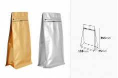 Aluminijumske DoyPack kesice 135x75x265mm sa ventilom, termo zatvaranjem, otvaranjem sigurnosnom trakom i zip zatvaranjem - 25kom