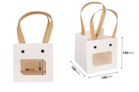 Papirna bela poklon torbica (210gr) 100x100x100 mm sa prozorom - 12 kom-dimenzije_slike