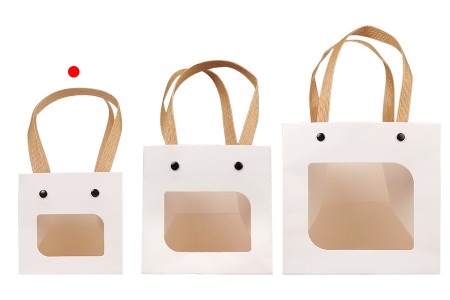 Papirna bela poklon torbica (210gr) 100x100x100 mm sa prozorom - 12 kom-grupa_slika