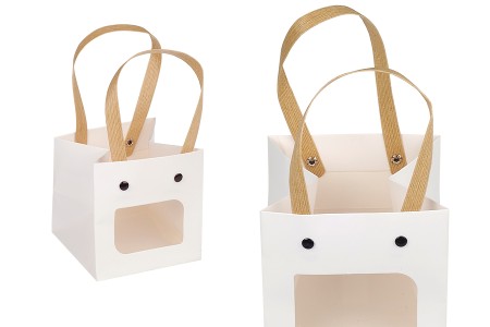 Papirna bela poklon torbica (210gr) 100x100x100 mm sa prozorom - 12 kom-slika_proizvoda