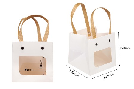 Papirna bela poklon torbica (210gr) 120x120x120 mm sa prozorom - 12 kom-dimenzije_slike