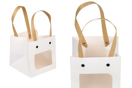 Papirna bela poklon torbica (210gr) 120x120x120 mm sa prozorom - 12 kom-slika_proizvoda