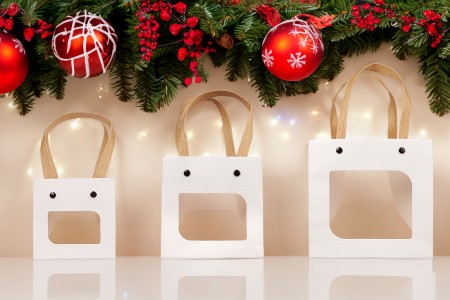 Papirna bela poklon torbica (210gr) 100x100x100 mm sa prozorom - 12 kom-grupa_slika