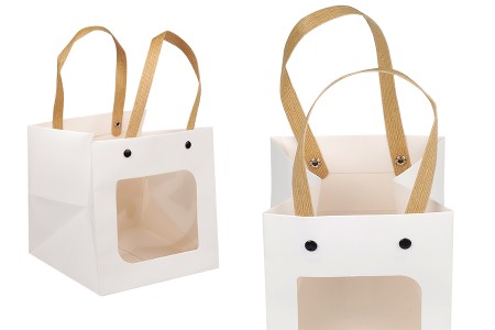 Papirna bela poklon torbica 150x150x150 mm sa prozorom - 12 kom-slika_proizvoda