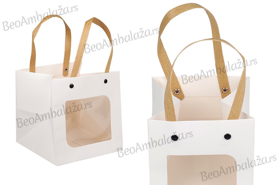 Papirna bela poklon torbica 150x150x150 mm sa prozorom - 12 kom