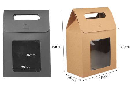 Papirna poklon kutija - torbica 135x80x195 mm sa prozorom - 12 kom-dimenzije_slike