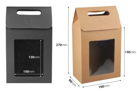 Papirna poklon kutija - torbica 160x90x270 mm sa prozorom - 12 kom-dimenzije_slike